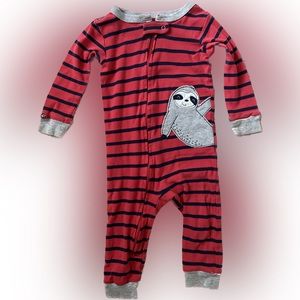 Carter’s 12 Months Red & Blue Striped Long Sleeve Sloth Onesie for Fall & Winter